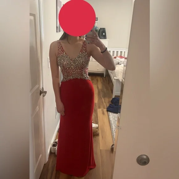 fitted lace wedding dress Long A-Line Prom Dress with Sheer Embroidered Bodice Burgundy / Small main image 0